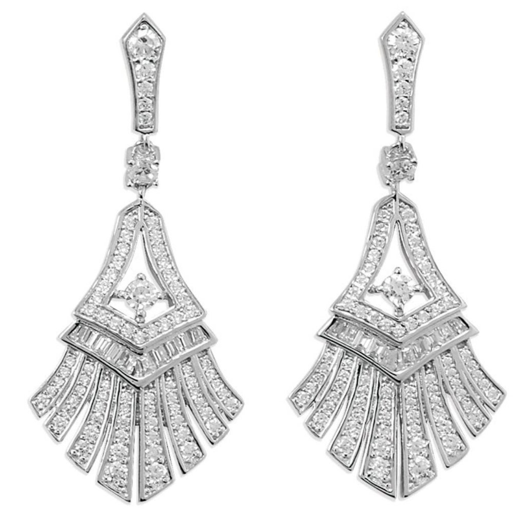 Vintage CZ Fan-Shaped Skirt Earrings